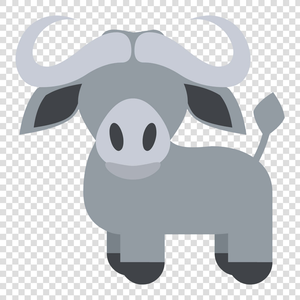 A simple gray bull with large horns and a short tail.