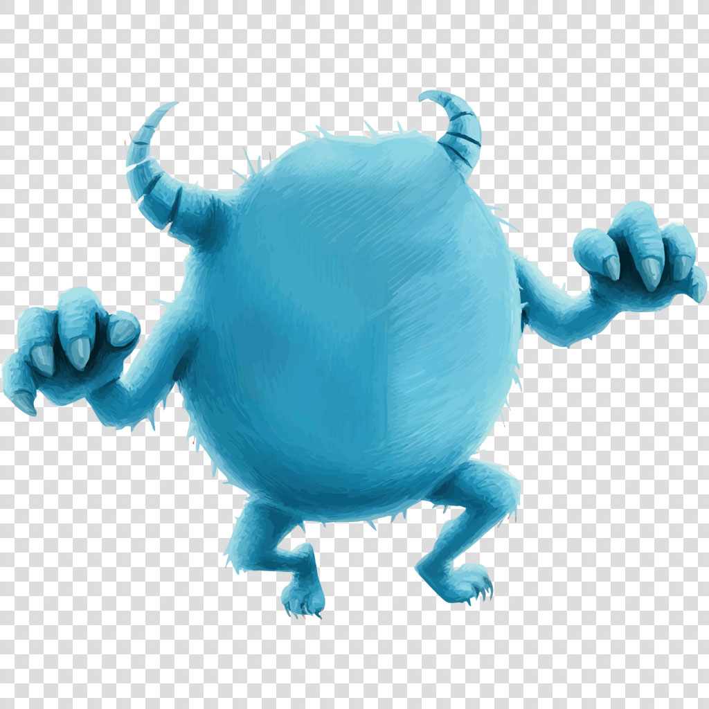 A blue monster with horns and sharp claws