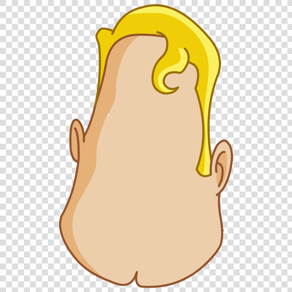 Back view of a cartoon head with blonde hair