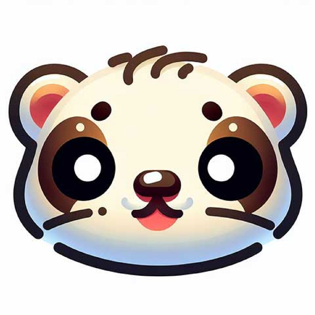 A cartoon ferret with large orange eyes and a happy expression