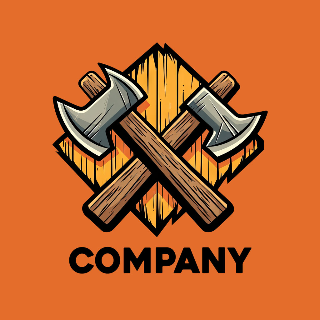 Crossed axes logo on orange background
