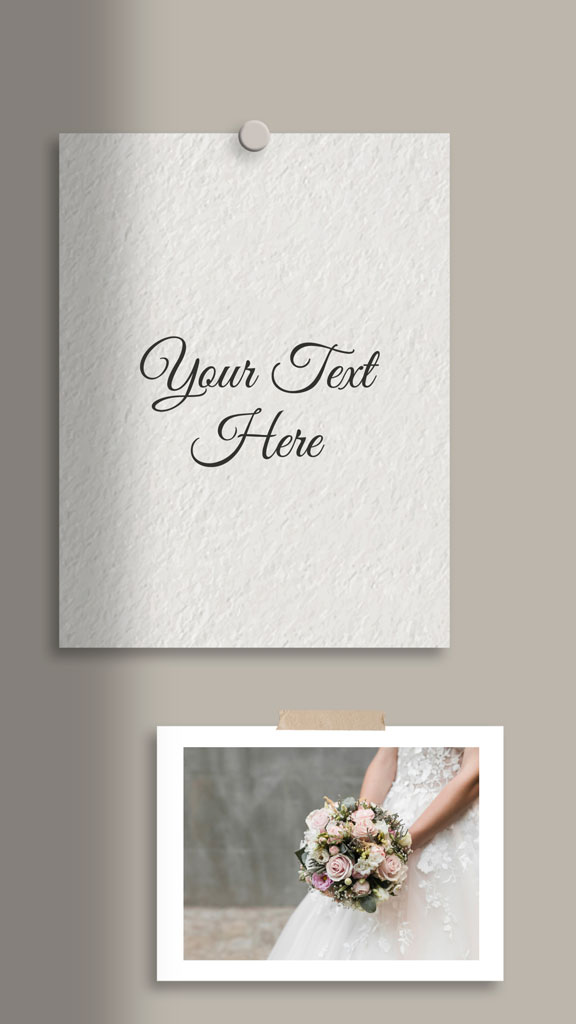 Template with a bride holding a bouquet of flowers