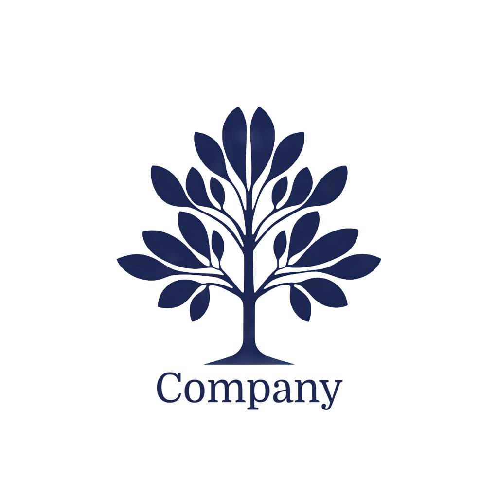 A minimalist dark blue tree logo with the word 'Company' underneath