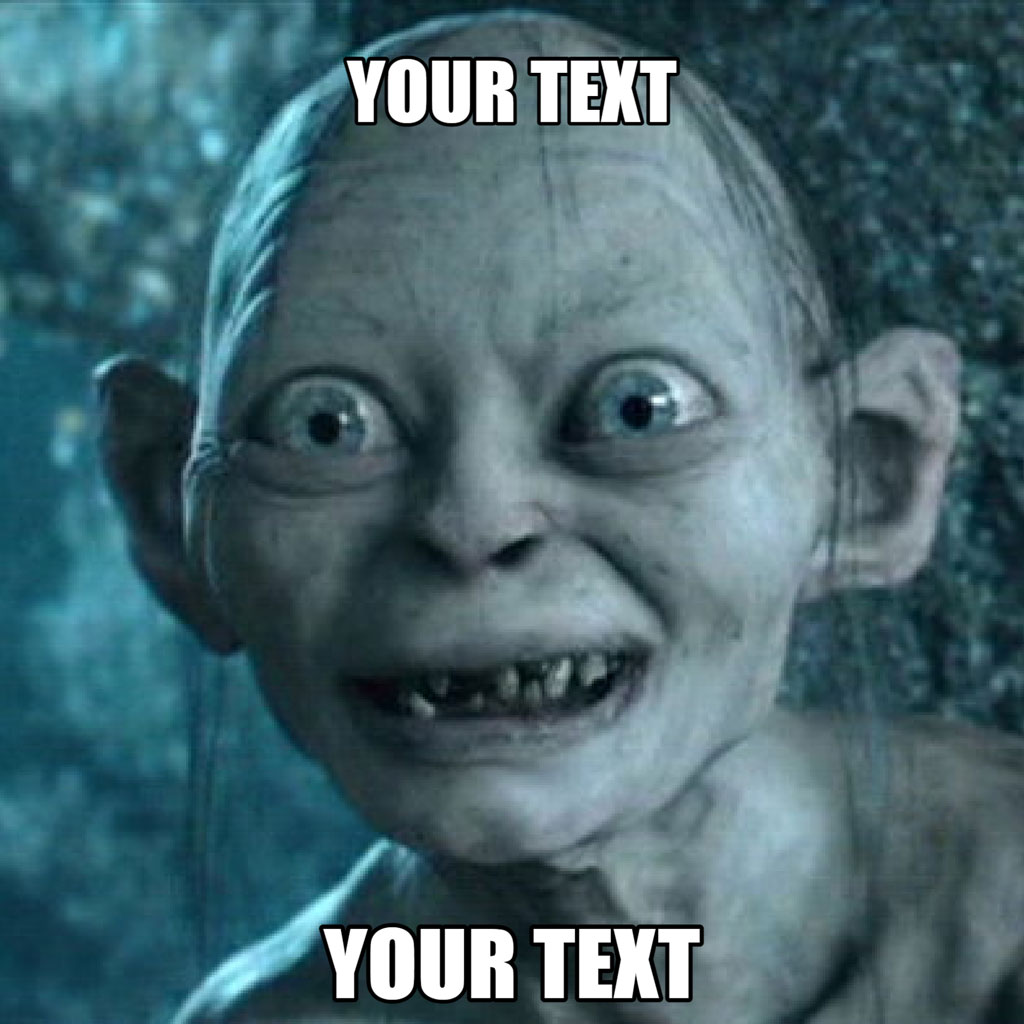 Gollum from Lord of the Rings with surprised expression and text overlay