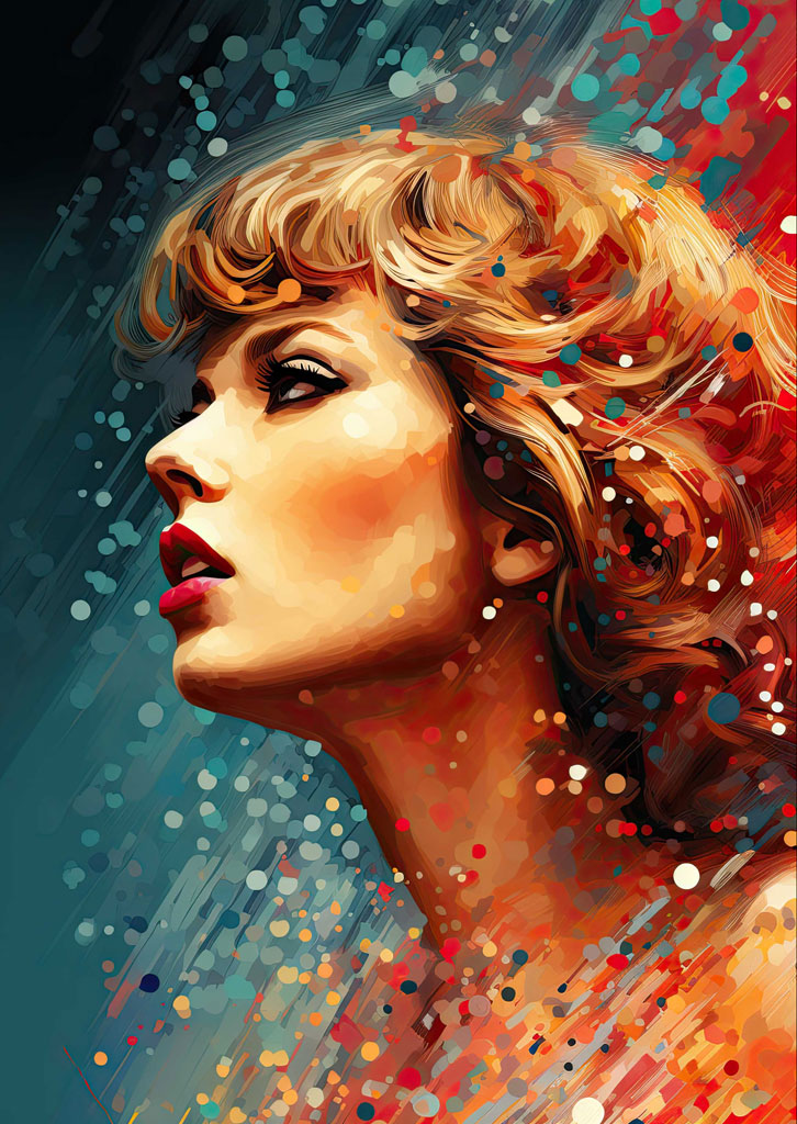 A digital painting of a woman's profile with short blonde hair and red lips.