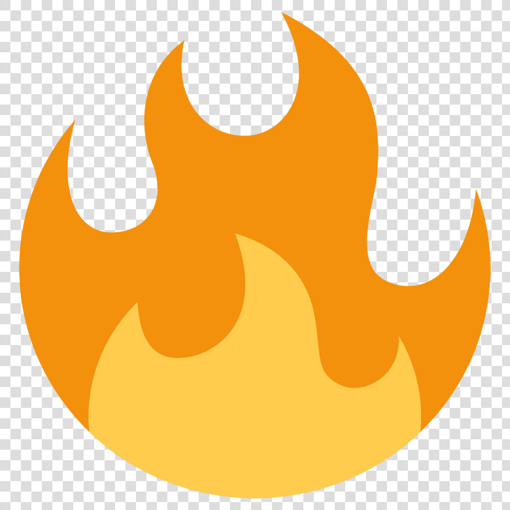 Stylized flame icon in orange and yellow on a black background