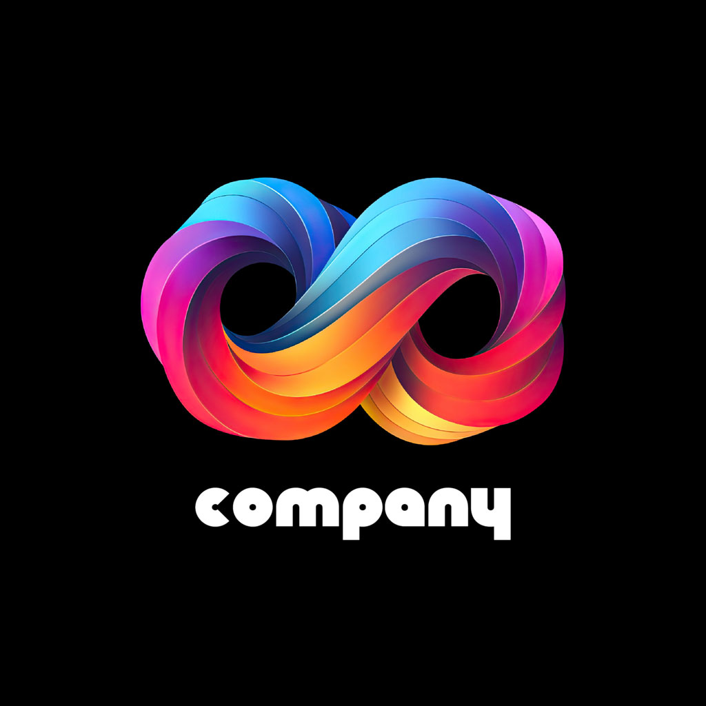 Company logo with a vibrant, swirling pattern.