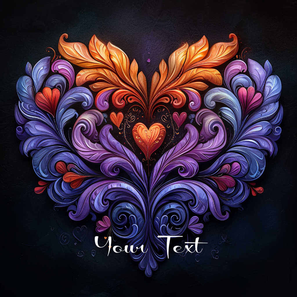 Colorful heart-shaped floral design on a dark background