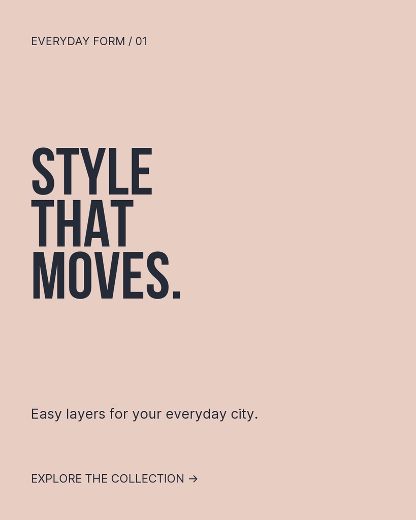 Minimal beige Instagram carousel opener with bold black text reading Style That Moves.