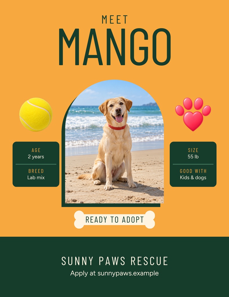 Preview for Meet Mango, Ready To Adopt Letter Flyer Template