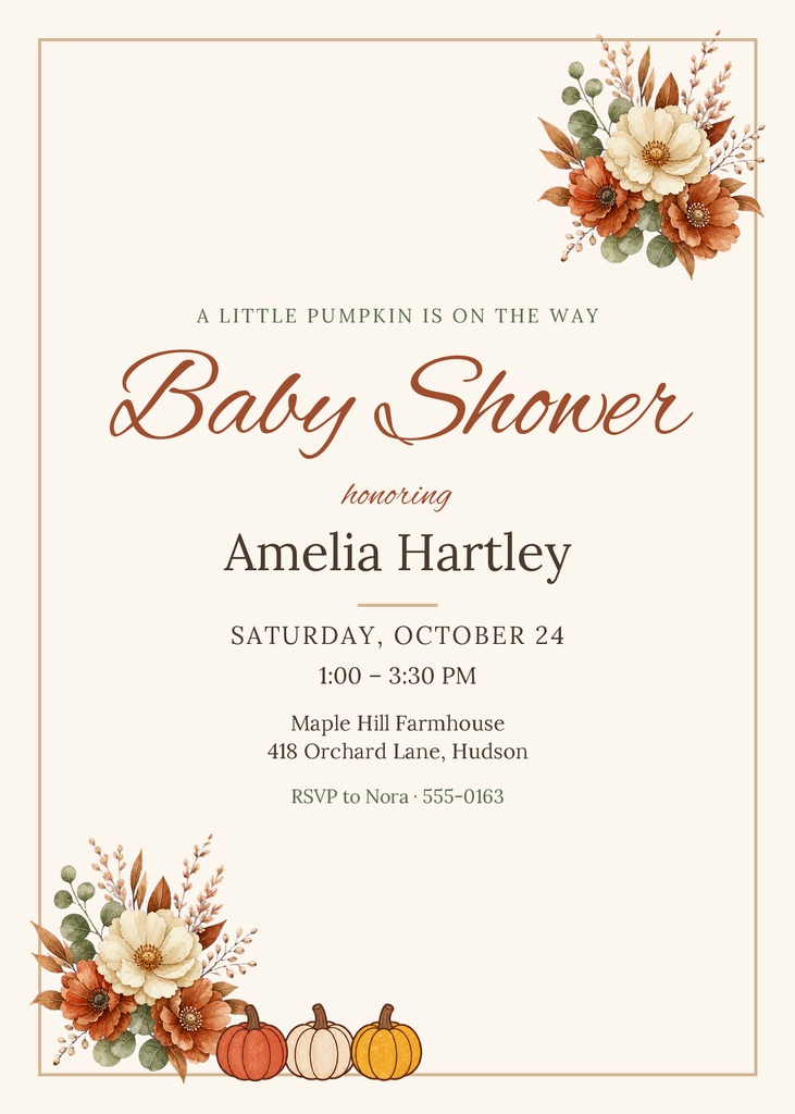 Preview for Little Pumpkin Is On The Way 5 × 7 Invitation Template
