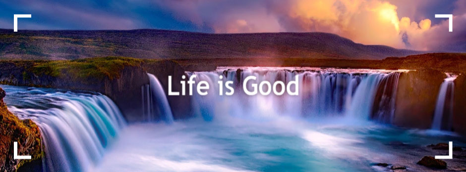 A picturesque waterfall with flowing water and a stunning sunset background