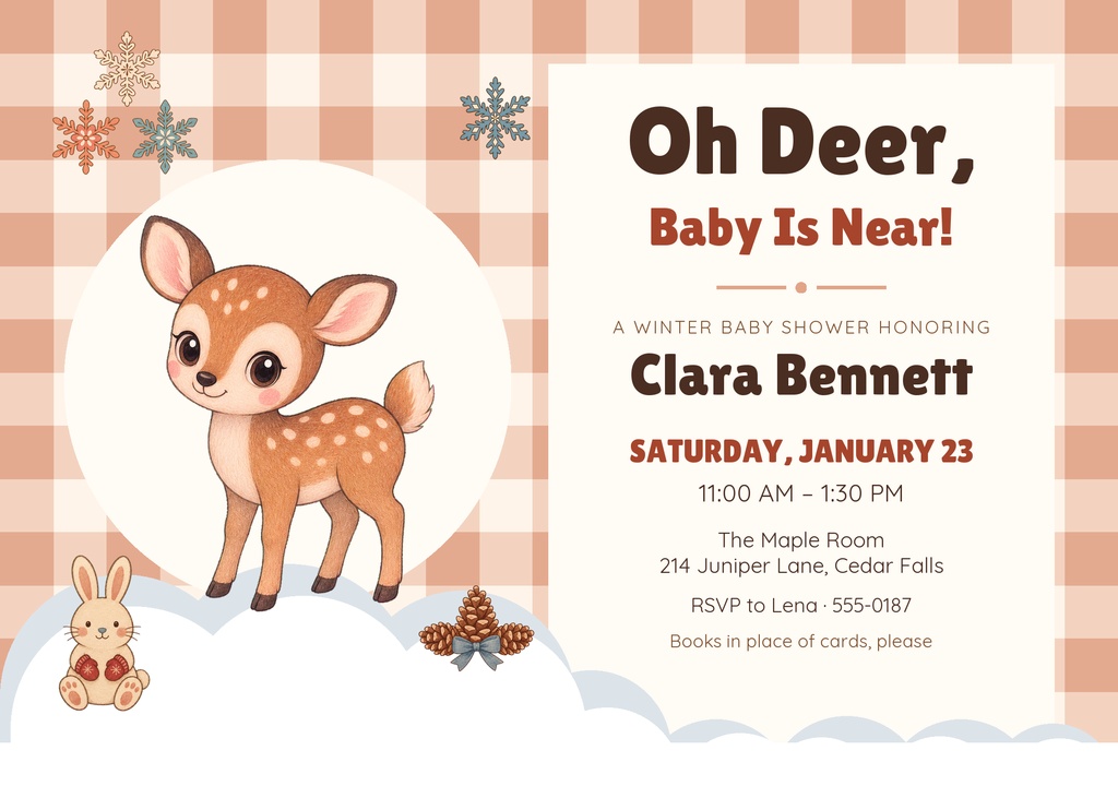 Preview for Oh Deer, Baby Is Near 7 × 5 Invitation Template