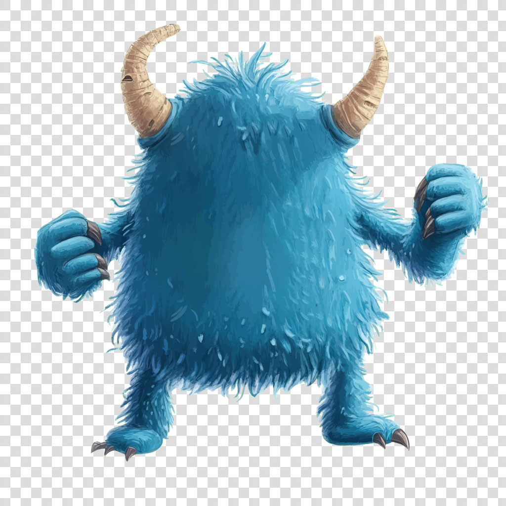 Illustration of a blue furry monster with horns