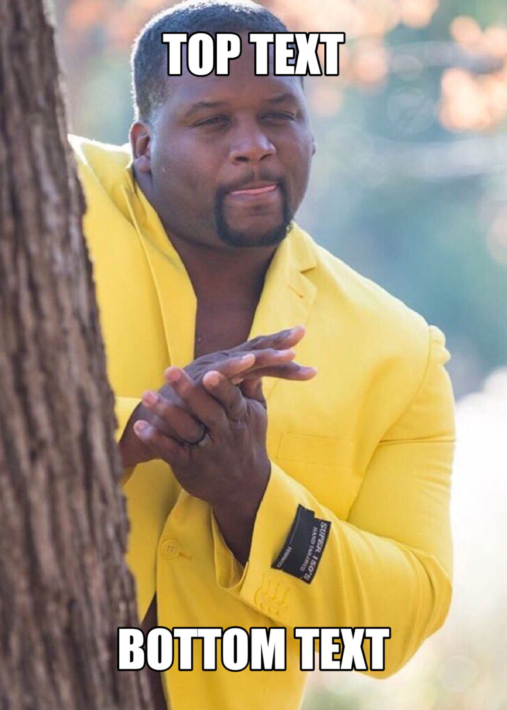 Man in yellow suit peeking from behind a tree