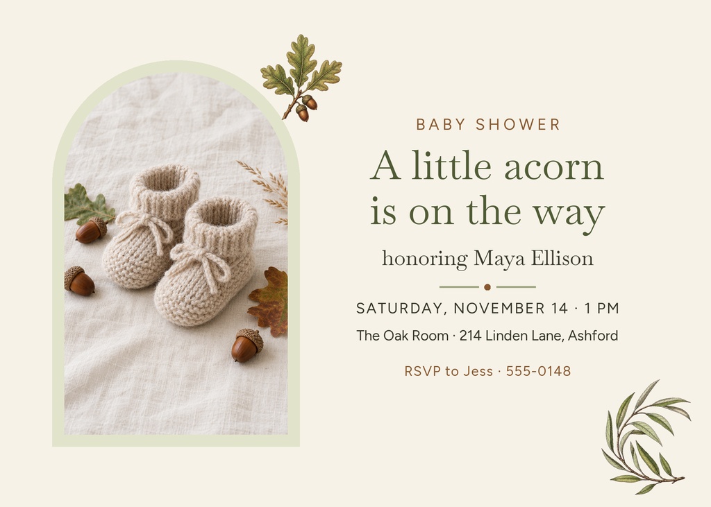 Preview for Little Acorn Baby Shower 7 × 5 Baby Shower Invitation Template