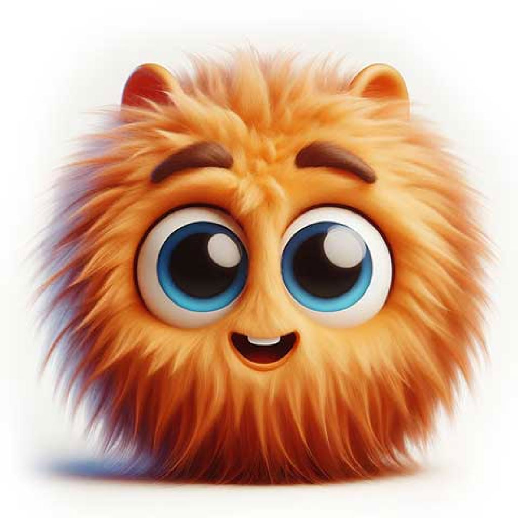 Cartoon fox with orange fur and white muzzle smiling