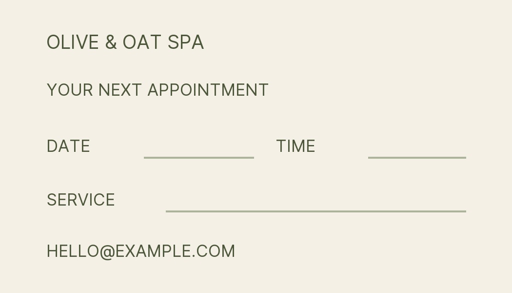 Preview for Olive & Oat Spa Appointment Card Template