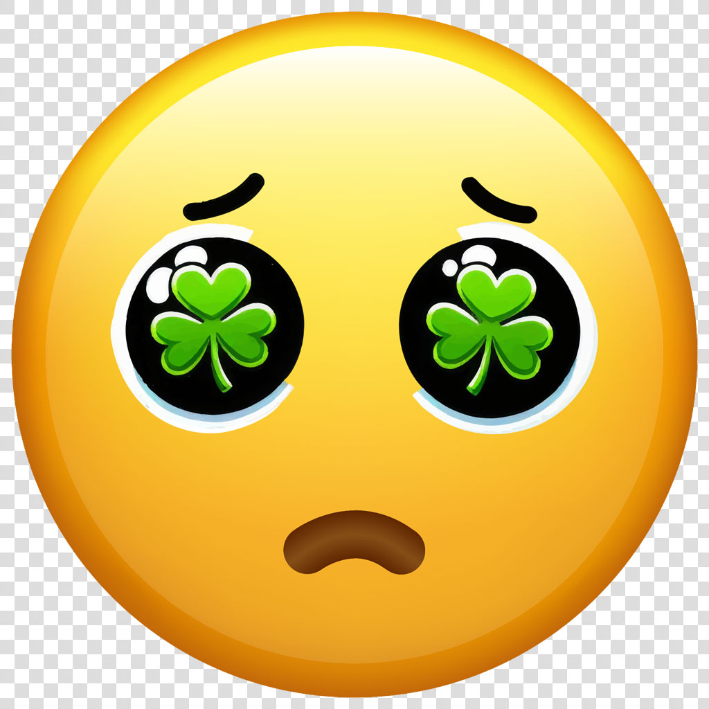 Yellow emoji with shamrock eyes