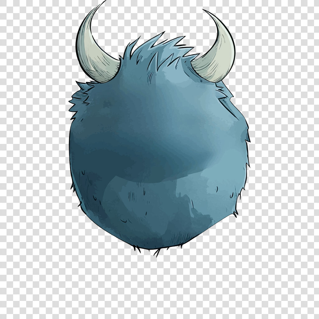 A blue monster with horns and fur