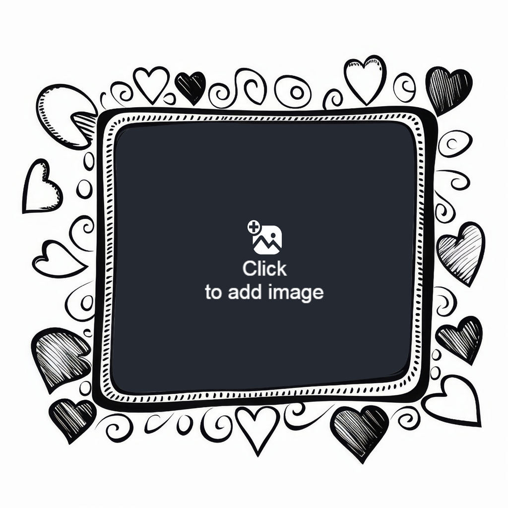 A blackboard frame with a decorative border of hearts and swirls.