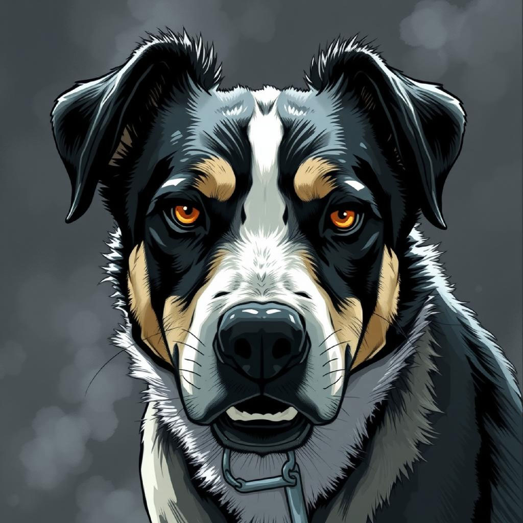 A comic book character with a stern expression, dark hair, and a white shirt.