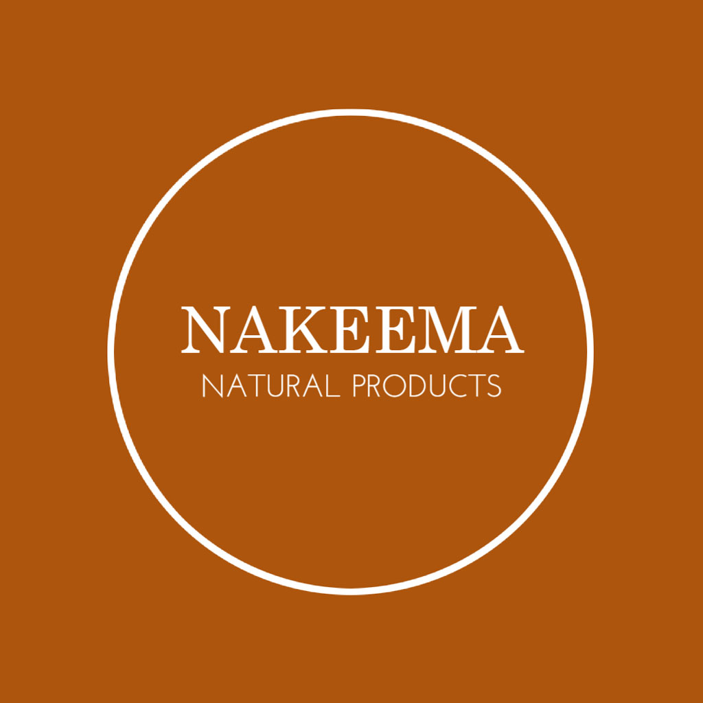 Nakeema Natural Products logo on burnt orange background
