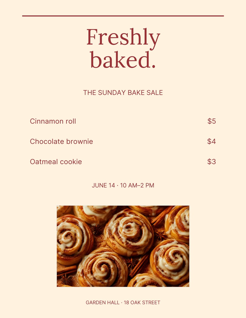 Preview for The Sunday Bake Sale Letter Menu / Price List Template