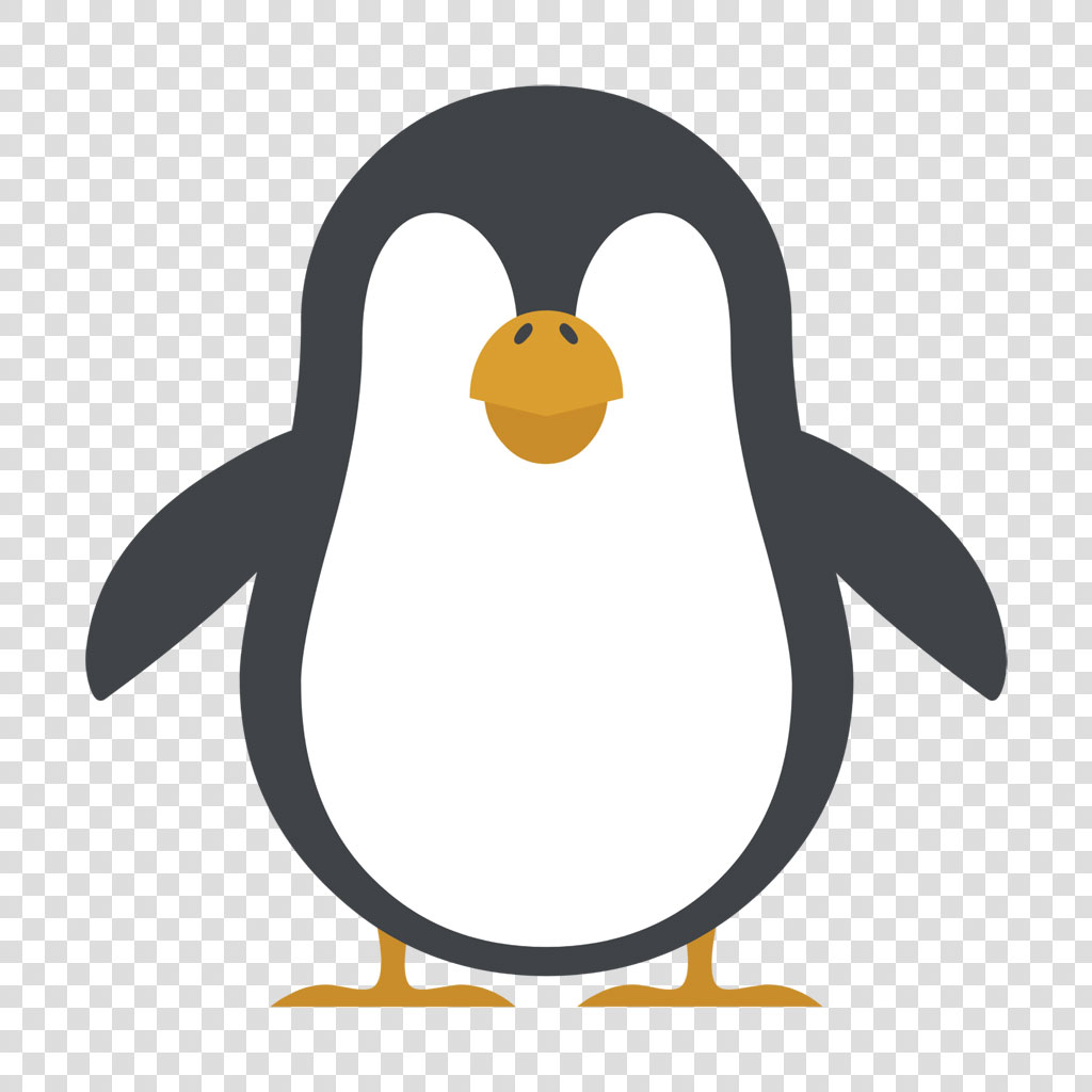 Cartoon penguin with white belly and orange beak and feet