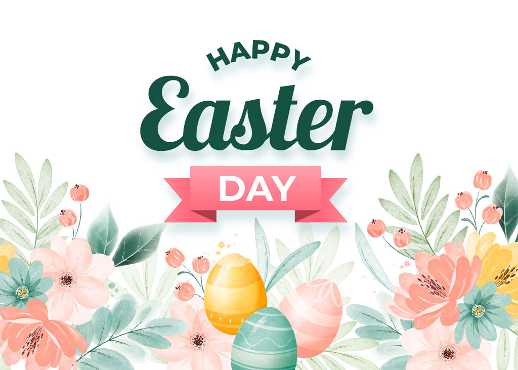Happy Easter Day illustration with eggs and flowers