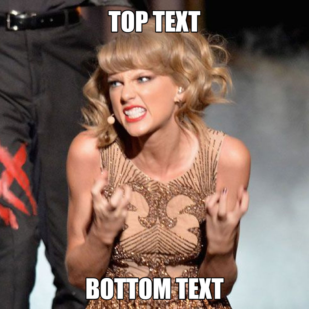 Taylor Swift in a gold dress with a meme template