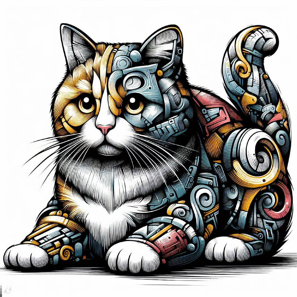 Cartoon cat with sunglasses and paint splatters