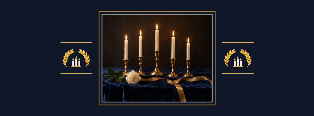 Dark navy honor society induction cover with candles and gold academic emblems.