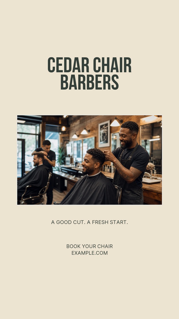 Barber shop story template with haircut photo and bold title text.