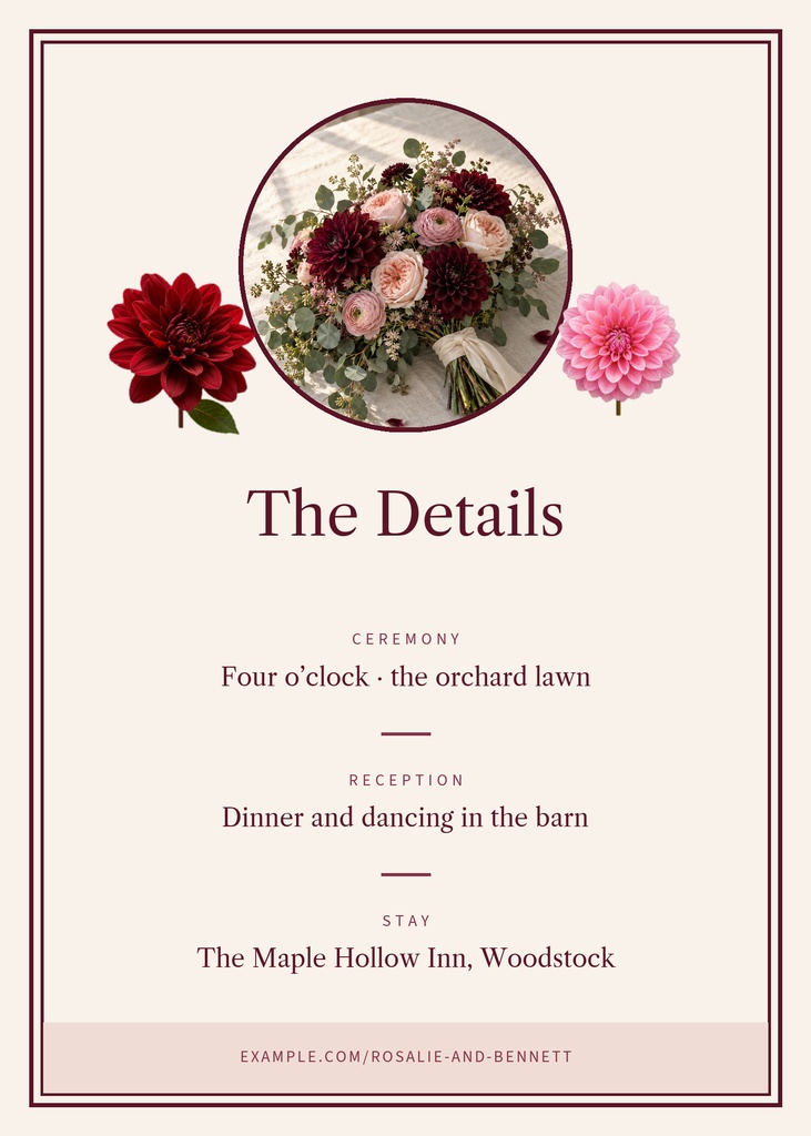 Preview for Burgundy Dahlia Wedding Details Card Template