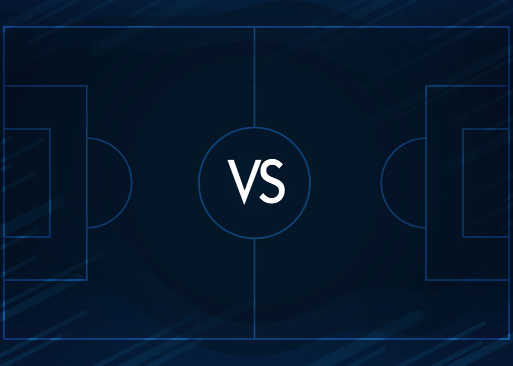 A soccer field diagram with 'VS' at the center.
