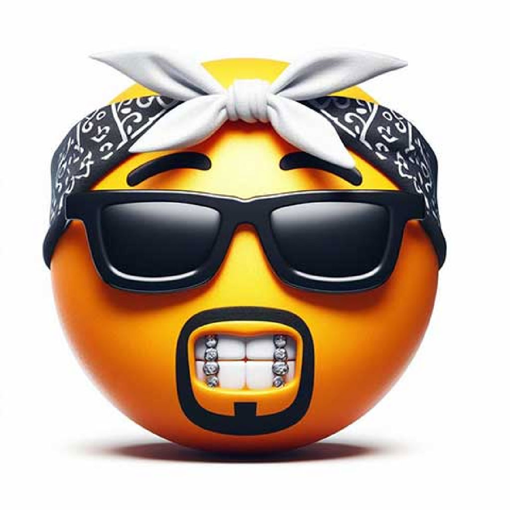 3D cartoon character wearing black cap, gold sunglasses, and gold chain with a pendant