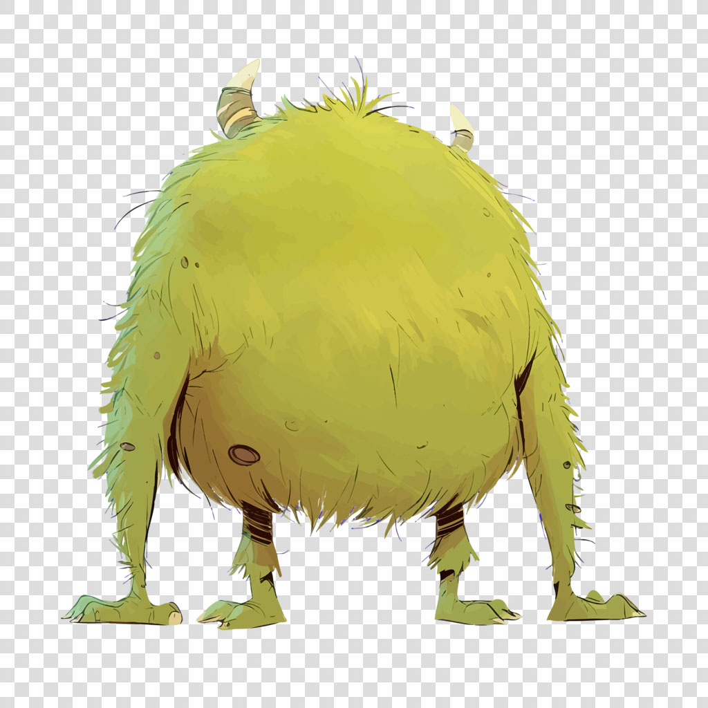 Illustration of a green, furry monster with horns