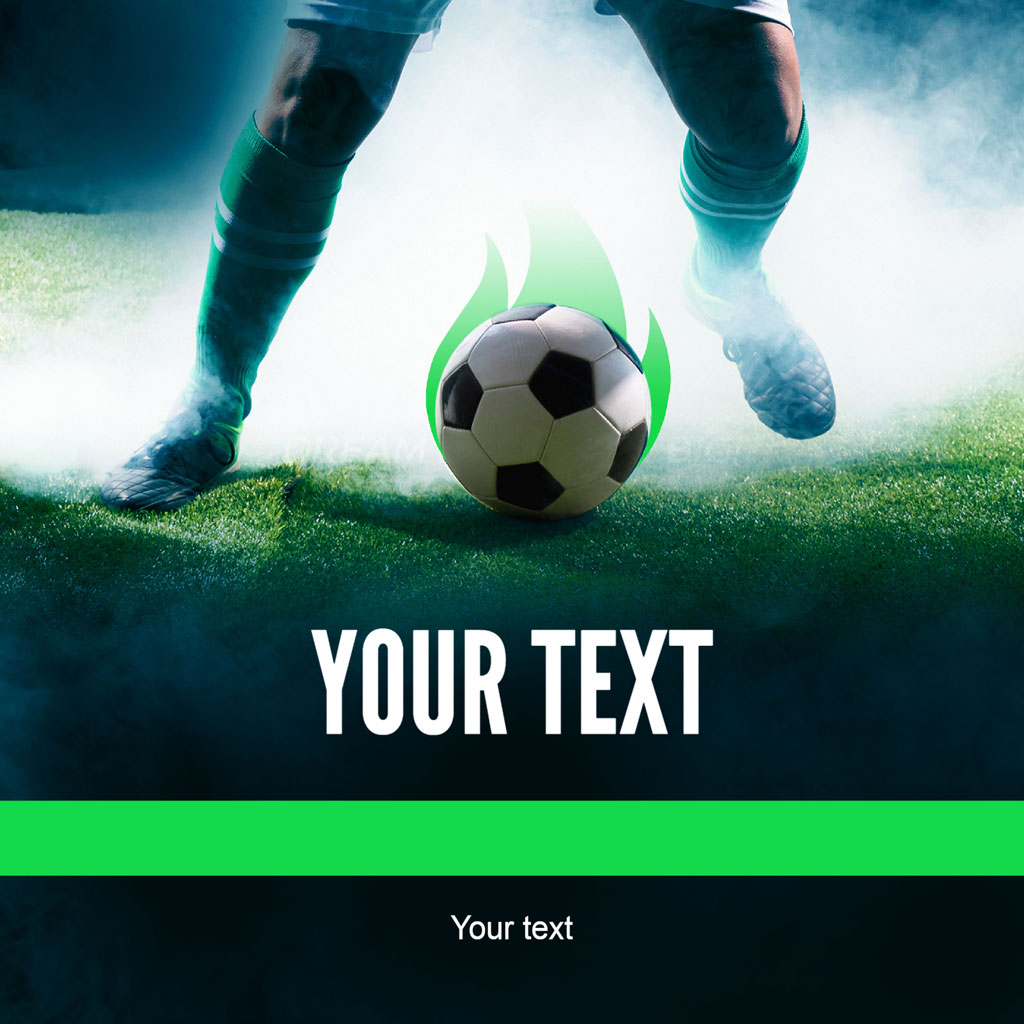 Soccer player kicking a flaming soccer ball