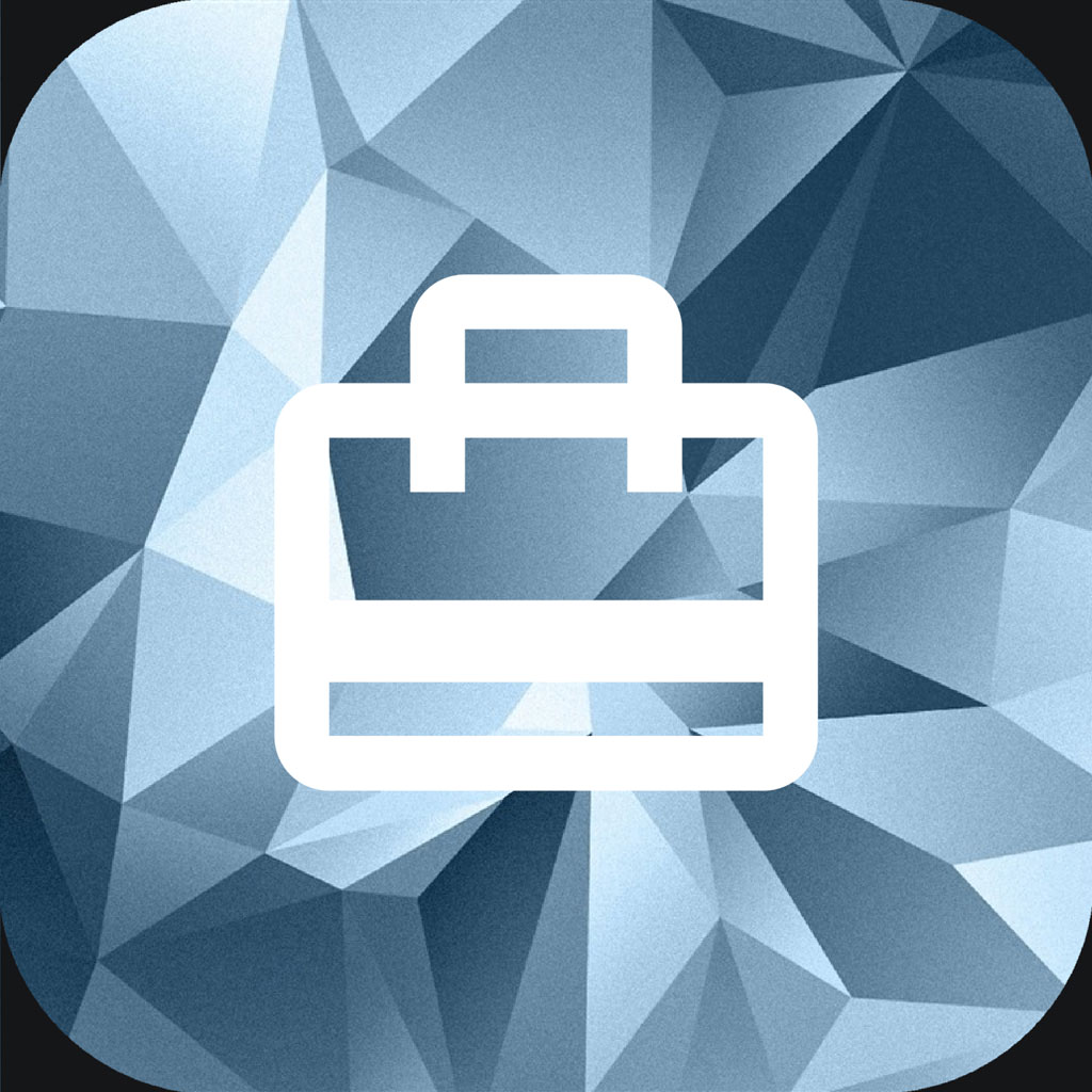 White briefcase icon on a blue geometric pattern