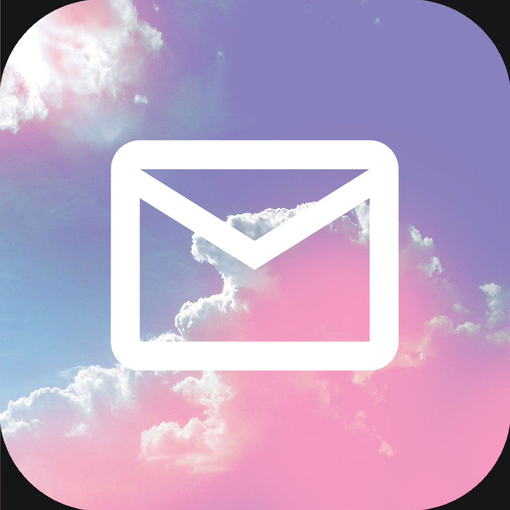 White envelope icon on a pastel sky background