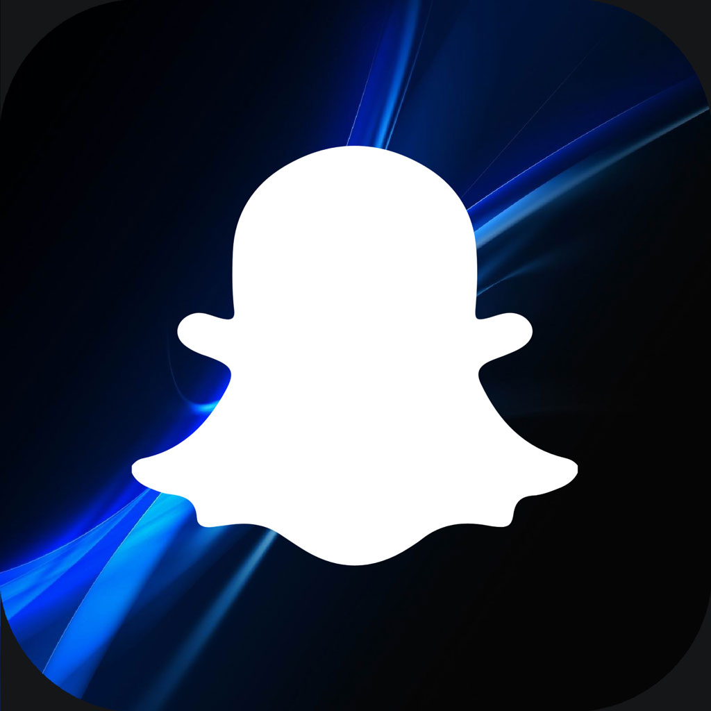 Snapchat logo with a white ghost on a blue background