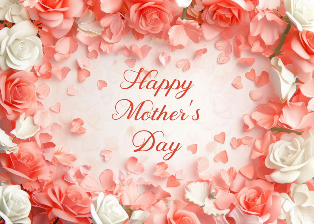 Happy Mother's Day surrounded by pink and white roses