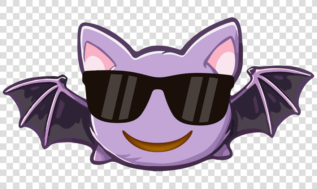 Cartoon purple bat with sunglasses and wings