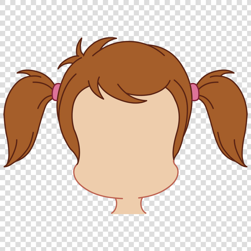 Cartoon of a girl's head with brown pigtails