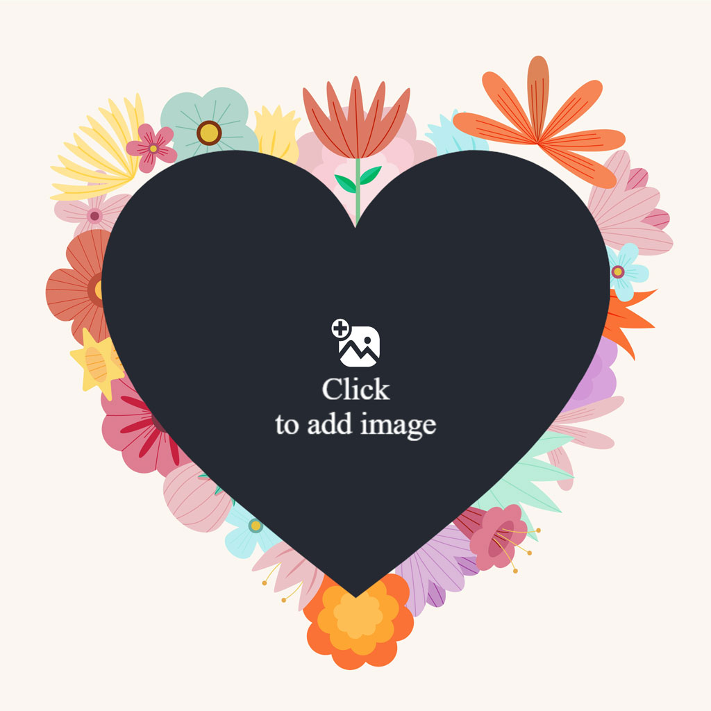 A black heart shape with a floral wreath around it