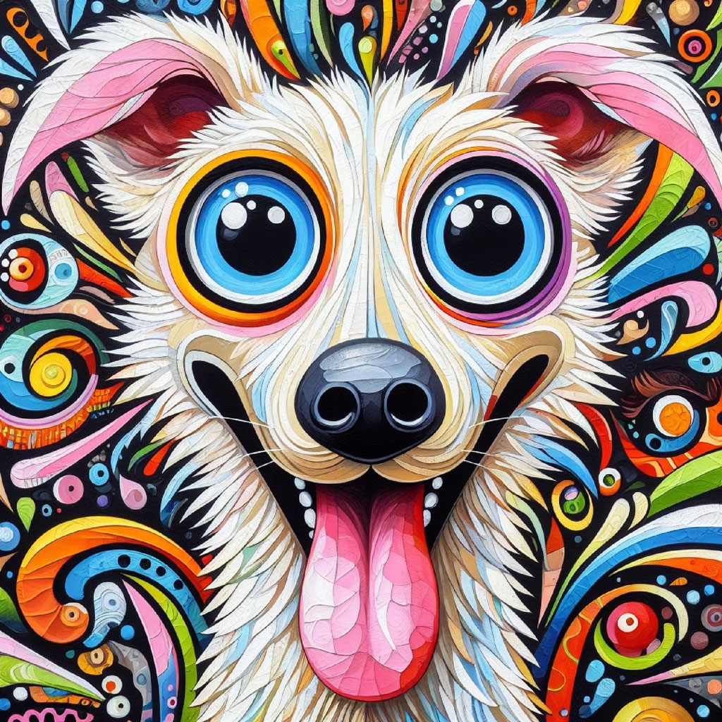 Colorful illustration of a Yorkshire Terrier with a red collar sitting in a field