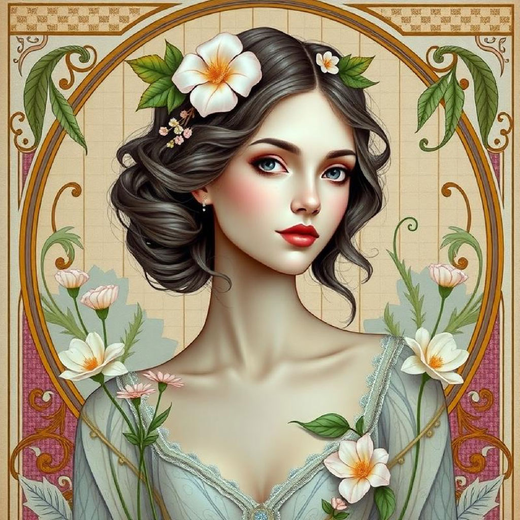 Illustration of a woman with flowers in her hair