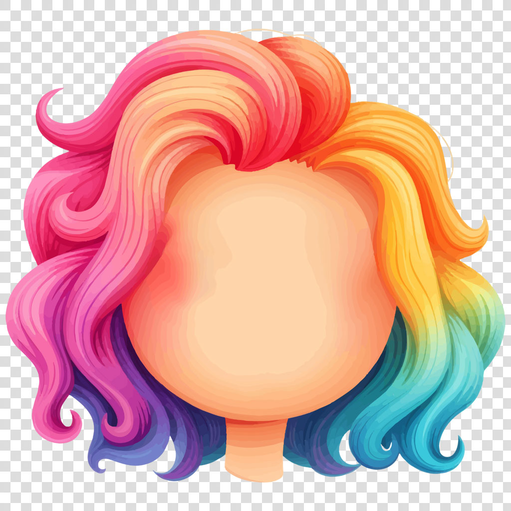 Illustration of a faceless head with flowing rainbow hair