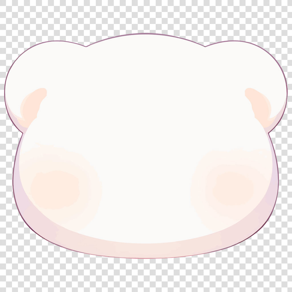 A cartoon bear face with a white and pink color scheme